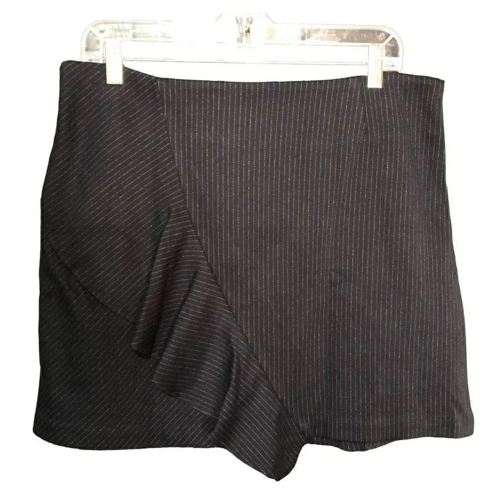 1State Skirt Womens L Jersey Knit Pinstripe Mini Ruffle Side Hem NWT